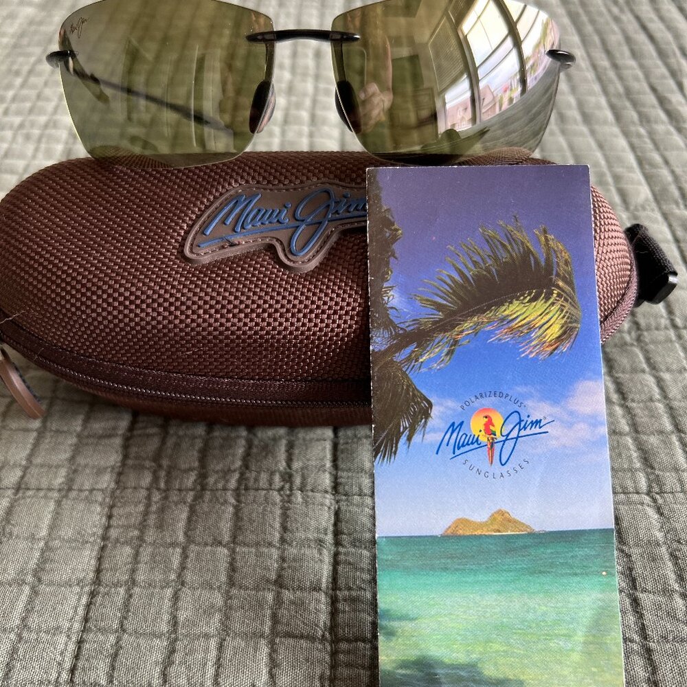 MAUI JIM Lighthouse Polarized Rimless Sunglasses with case- green/gray- LIKE NEW
